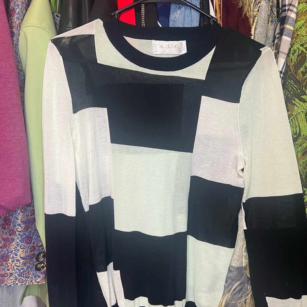A.L.C. Monochrome Block Pattern Sweatshirt Black and Mint